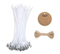 Bolosa Candle Wicks, 50 Pcs 10cm Candle Wicks for Making Candles with 20 Pcs Tag Labels, Long Lasting Pre-Waxed with No Black Smoke Ideal Candle Making Kit