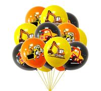Bolosa Construction Balloons Digger Balloons, 15 Pcs Construction Birthday Balloon, 12In Latex Balloons with Bulldozer, Excavator & Dump Truck Prints, for Kids Construction Birthday Party Decorations