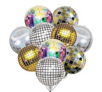 Bolosa Disco Ball Balloons, 22 Inch 4D Disco Balloons with 5 Designs, 10 Pcs Large Disco Party Foil Balloons, Disco Party Decorations for Birthdays, Hen Parties, School Discos, Retro Party