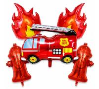 Bolosa Fire Engine Birthday Decorations, Firefighter Foil Balloons with Fire Truck, Hydrants and Flames, Firefighter Party Decorations for Kids' Birthdays, Photo Backdrops and Brigade-Themed Events