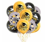 Bolosa Graduation Balloons 15 Pcs, 12 Inch Graduation Party Balloons, Black Gold Grey Congrats Grad Balloons, Graduation Party Decorations for University, School Leavers, Ceremony & Photo Backdrop