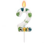Bolosa Jungle Number 2 Birthday Candle, Jungle Safari Wax 2nd Cake Candle with Wild Animal & Palm Leaf Design, Two Wild 2nd Birthday Cake Decoration for Boys Girls Kids Party, Number 2 Cake Candle