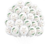 Bolosa Just Married Balloons 30 Pcs, 12 Inch Wedding Balloons, White Gold Greenery Latex Wedding Party Decorations, for Reception, Proposal, Engagement, Bridal Shower, Hen Party & Photo Backdrop