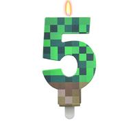 Bolosa Pixel 5th Birthday Cake Candle, Pixel Pattern Birthday Number 5 Candle with Protective PVC Box, Large 9.5cm Gaming 5 Candle Cake Decorations for Video Game Party Boys und Girls