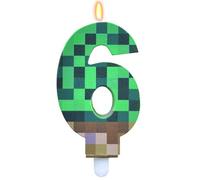 Bolosa Pixel 6th Birthday Cake Candle, Pixel Pattern Birthday Number 6 Candle with Protective PVC Box, Large 9cm Gaming 6 Candle Cake Decorations for Video Game Party Boys und Girls