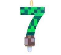 Bolosa Pixel 7th Birthday Cake Candle for Boys, Number 7 Candle for Gaming Theme Party Decorations, Large 9.5cm Green Pixelated Birthday Number 7 Candles for Video Game Cake Topper