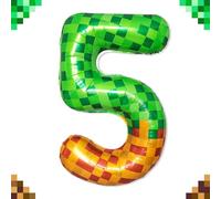 Bolosa Pixel Number 5 Balloon 100cm Foil Helium Balloon Number 5 for Video Game Party Decorations 5th Birthday Decorations Boy Vibrant Green Balloons, Birthday Number 5 Balloons for Miner Party