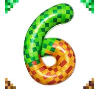 Bolosa Pixel Number 6 Balloon 100cm Large Foil Helium Balloon Number 6 for Video Game Party Decorations 6th Birthday Decorations Boy Green Balloons for Kids, Birthday Number 6 Balloons for Miner Party