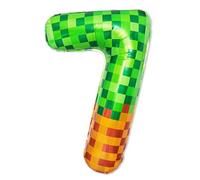 Bolosa Pixel Number 7 Balloon 100cm Large Foil Helium Balloon for Video Game Party Decorations 7th Birthday Decorations Boy Vibrant Green Balloons for Kids, Number Balloons 7 for Miner Party