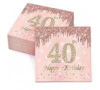 Bolosa Rose Gold 40th Birthday Napkins 20 Pcs, Absorbent Paper Serviettes with 40th Happy Birthday Foil Print, Elegant 40th Birthday Tableware Party Decorations & Supply for 40th Women Milestone