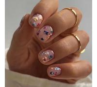 Boloshine 24 Pcs Press on Nails Short, Colorful Falling Flowers False Nails Tips, Removable Acrylic Stick on Nails Full Cover Fake Nails with Glue Stickers, Women Girls Nail Art Accessories