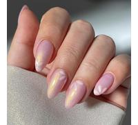 Boloshine 24 Pcs Short False Nails - Pink Petals Press on Almond Tips in 12 Sizes, Acrylic Full Cover Stick on Accessories for Women and Girls