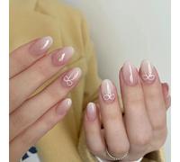 BoloShine 24pcs French False Nails, Press On Nails, Pink Butterfly Bow, 12 Sizes, Glossy Full Cover Acrylic Nail Tips, Removable French Fake Nails Stick On Nail for Girls Women