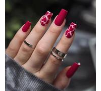 Boloshine 24Pcs French False Nails, Press on Nails Square False Nails Short, Full Cover Glue on French Tip Nails, Acrylic Nail Tips Manicure Decorations for Women and Girls (Frosted Love Heart)