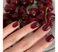 Boloshine 24Pcs Press on False Nails, Solid Color Glossy French tip False Nails Short Square Fake Nails, Full Cover Acrylic Stick on Nails French Manicure for Women and Girls (Cherry Red)