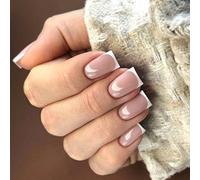 Boloshine 24Pcs Press on Nails, French Tip False Nails Acrylic Nail Tips, Removable Full Cover Glue on Nails with Glue Stickers, Full Cover Fake Nails for Women Girls - Winter's Love of Snow