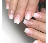 Boloshine 24Pcs Press on Nails, Glossy Short Acrylic French Tip False Nails, Square Glue-on Fake Nails, Removable Stick on Nails French Manicure for Women Girls Nail Accessories - Delicate Petals