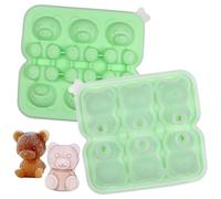 Boloshine 3D Bear Silicone Ice Cube Moulds, 6 Cavity BPA Free Food-Grade Silicone Ice Cube Tray with No-Spill Lid, Easy Release Reusable Cute Bear Ice Molds for Freezer, Kitchen and Any Drink (Green)