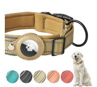 Boloshine Airtag Dog Collar, Adjustable Reflective Nylon Dog Collar, with Quick Release Buckle and Holder for Apple Air Tag, Durable Anti-lost Dog Collars for Small Medium Large Dogs (Khaki, S)