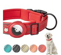 Boloshine Airtag Dog Collar, Adjustable Reflective Nylon Dog Collar, with Quick Release Buckle and Holder for Apple Air Tag, Durable Anti-lost Dog Collars for Small Medium Large Dogs (Red, M)