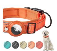 Boloshine Airtag Dog Collar, Adjustable Reflective Nylon Dog Collar, with Quick Release Buckle and Holder for Apple Air Tag, Durable Anti-lost Dog Collars for Small Medium Large Dogs (Orange, M)