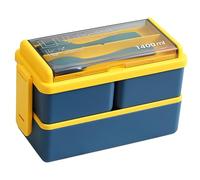 BoloShine Bento Lunch Box, 1400ml Stackable Bento Boxes, 2 Layer 3 Compartments Leak Proof Lunchbox with Cutlery, Meal Prep Container for Adults Kids Students Office, Microwave Safe (Blue)