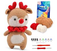 BoloShine Crochet Kits for Beginners Adults, DIY Keychain with Crocheting Video Tutorials, Complete Amigurumi Crafts Set with Hooks and Yarns for Starters Kids, Animals Knitting Kit - Deer