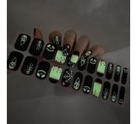 Boloshine Halloween Semi Cured Gel Nails Strips, 22PCS Full Wraps Self-Adhesive Gel Sticker with Nail File and Stick for Women Girls Halloween Party Nail Art Decor - Glow-in-The-Dark Skull