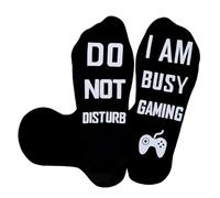 BoloShine Novelty Socks Funny Socks for Men Women, 'DO NOT DISTURB I AM BUSY GAMING'Socks, Unisex Cotton Mid Calf Black Socks For Game Lovers Christmas Birthday Gifts, White Letters
