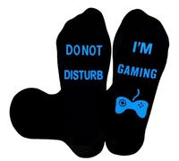 BoloShine Novelty Socks Funny Socks for Men Women, 'DO NOT DISTURB I'M GAMING' Socks, Unisex Cotton Mid Calf BlackSocks For Game Lovers Christmas Birthday Gifts, Blue Letters