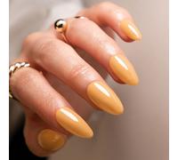 Boloshine Press on Nails Short, 24Pcs Solid Color French Tip False Nails Acrylic Nail Tips, Full Cover Fake Nails with Glue Stickers, False Nails for Girls Women Nail Art Decorations, Amber Yellow