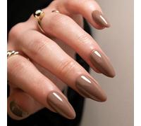 Boloshine Press on Nails Short, 24Pcs Solid Color French Tip False Nails Acrylic Nail Tips, Full Cover Fake Nails with Glue Stickers, False Nails for Girls Women Nail Art Decorations, Hazelnut Brown