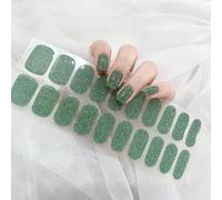 Boloshine Semi Cured Gel Nail Stickers, 22Pcs Glitter Self-Adhesive Nail Wraps, Salon-Quality UV Gel Nail Stickers, Long Lasting French Manicure Stickers UV/LED Lamp Required (Sparkling Emerald Green)