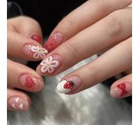 Boloshine Semi Cured Gel Nail Strips, 20PCS Gel Nail Stickers Long Lasting Gel Nail Wraps with Nail File & Wooden Stick for Women Manicure, UV/LED Lamp Required - Strawberry Sweetheart