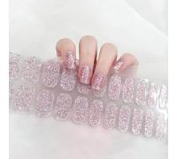 Boloshine Semi Cured Gel Nail Strips, 22Pcs Glitter Full Wraps Gel Nail Stickers, Long Lasting GelNail Wraps French Manicure Stickers, NailWraps for Women Girls NailArt Decor (Radiant Rose)