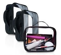 Bolsafy Clear Makeup Bags with Zipper 3pcs in Black, 6.5 inchx8.3 inches,Thick PVC Clear Travel Bags for Toiletries,Waterproof & Leak-Proof Clear Cosmetic Bags - Perfect for Women, Black, L