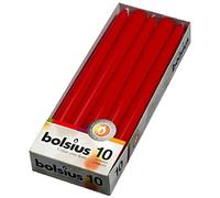 Bolsius 10 Red Non Drip Dinner Tapered Candles, 25cm, 7.5 hours