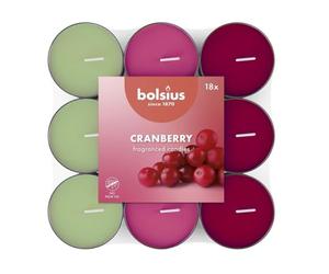 Bolsius - 18 Scented Tealights - Cranberry - Burn time of 3.5 Hours - Diameter 38 mm - Natural Extracts - Contains Vegan Wax - Palm Oil-Free, Red