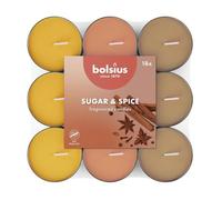 Bolsius - 18 Scented Tealights - Sugar and Spice - Burn time of 3.5 Hours - Diameter 38 mm - Natural Extracts - Contains Vegan Wax - Palm Oil-Free