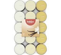 Bolsius - 30 Scented tealights - Vanilla - Burning time of 3.5 Hours - Diameter 38 mm - Natural extracts - Contains Vegan Wax - No Palm Oil, White, Ivory, Yellow