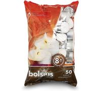 Bolsius 8-Hour White Tealights, Pack of 50 - Long-Lasting Burn Time for Events and Tart Burners, 7x18x32 cm