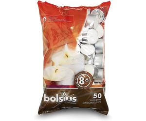 Bolsius 8-Hour White Tealights, Pack of 50 - Long-Lasting Burn Time for Events and Tart Burners, 7x18x32 cm