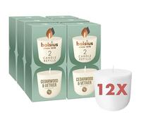 Bolsius - CleanLight Refill - Cedarwood & Vetiver - Refillable Candle - Pack of 12 - Refills Only - Contains Natural Plant Wax - No Palm Oil