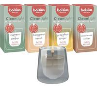 Bolsius - CleanLight Starter Set - Refillable Scented Candle - Holder & 9 Refills - Multiple Fragrances - Grey - Burning Time of 20 Hours - Natural Extracts & Vegan Wax - No Palm Oil