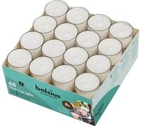BOLSIUS Genuine Tea Light Candles in Clear Holder Cups Bulk 48 Set Long Burning 8hr, Unscented, for Mood, Dinners, Parities, Home, Decoration,