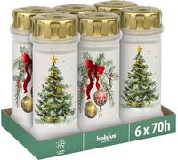 Bolsius - Grave Candle no. 6 + lid - with Christmas Motif - 6 Pieces - Burning time 70 Hours - Contains Natural Plant Wax - Palm Oil Free