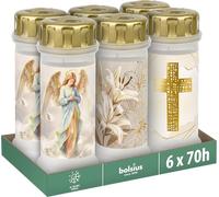 Bolsius - Grave Candle no. 6 + lid - with Motif - 6 Pieces - Burning time 70 Hours - Contains Natural Plant Wax - Palm Oil Free, Glossy