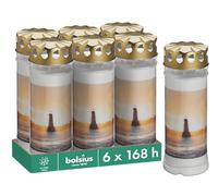 Bolsius Grave Light - White - Pack of 6 - 20 x 7.5 cm - Lighthouse - Length Burning Time 7 Days - Mourning Candle & Memorial Candles - with Motif - Unscented - Without Palm Oil - No. 7