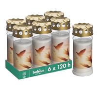 Bolsius Grave Light - White - Pack of 6 - Length Burning Time 120 Hours - Funeral Candle & Memorial Candles - with Motif - Dove - Unscented - Without Palm Oil - No. 5