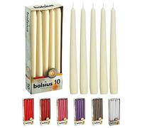 BOLSIUS Ivory Taper Candles - 10 Pack Unscented 10 Inch Dinner Candle Set - 8 Hours Burn Time - Premium European Quality - Smokeless and Dripless Household, Wedding, Party, and Home Décor Candlesticks
